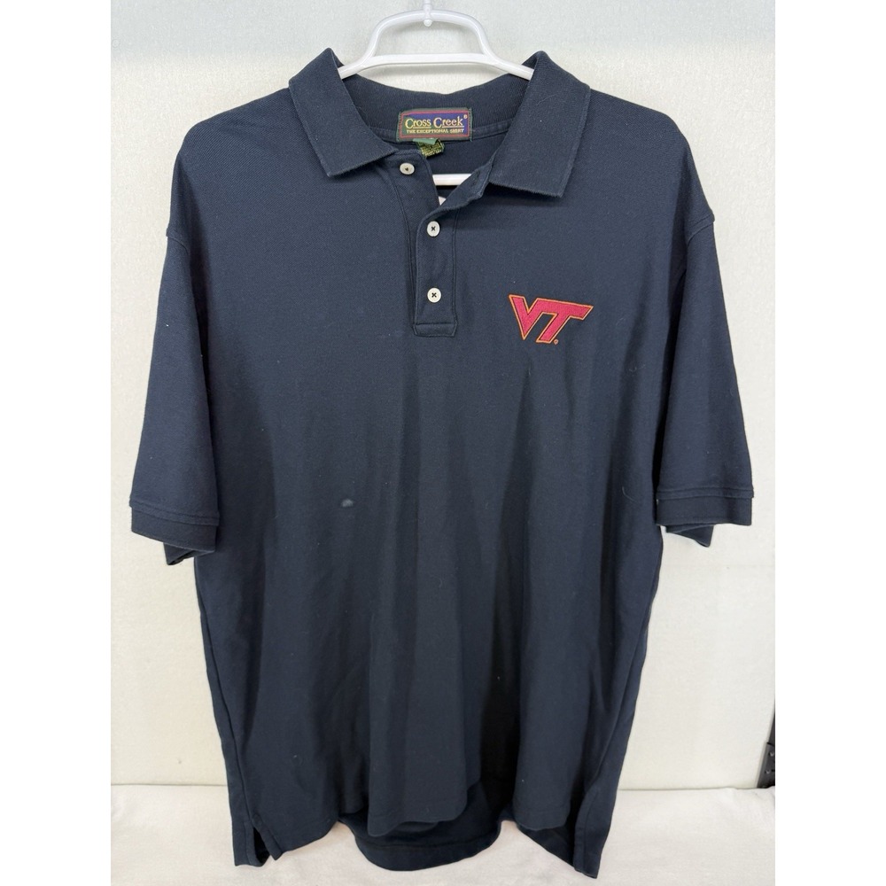 Cross Creek Men's Dark Blue Virginia Tech Hokies 100% Cotton Polo Shirt Size‎ XL
